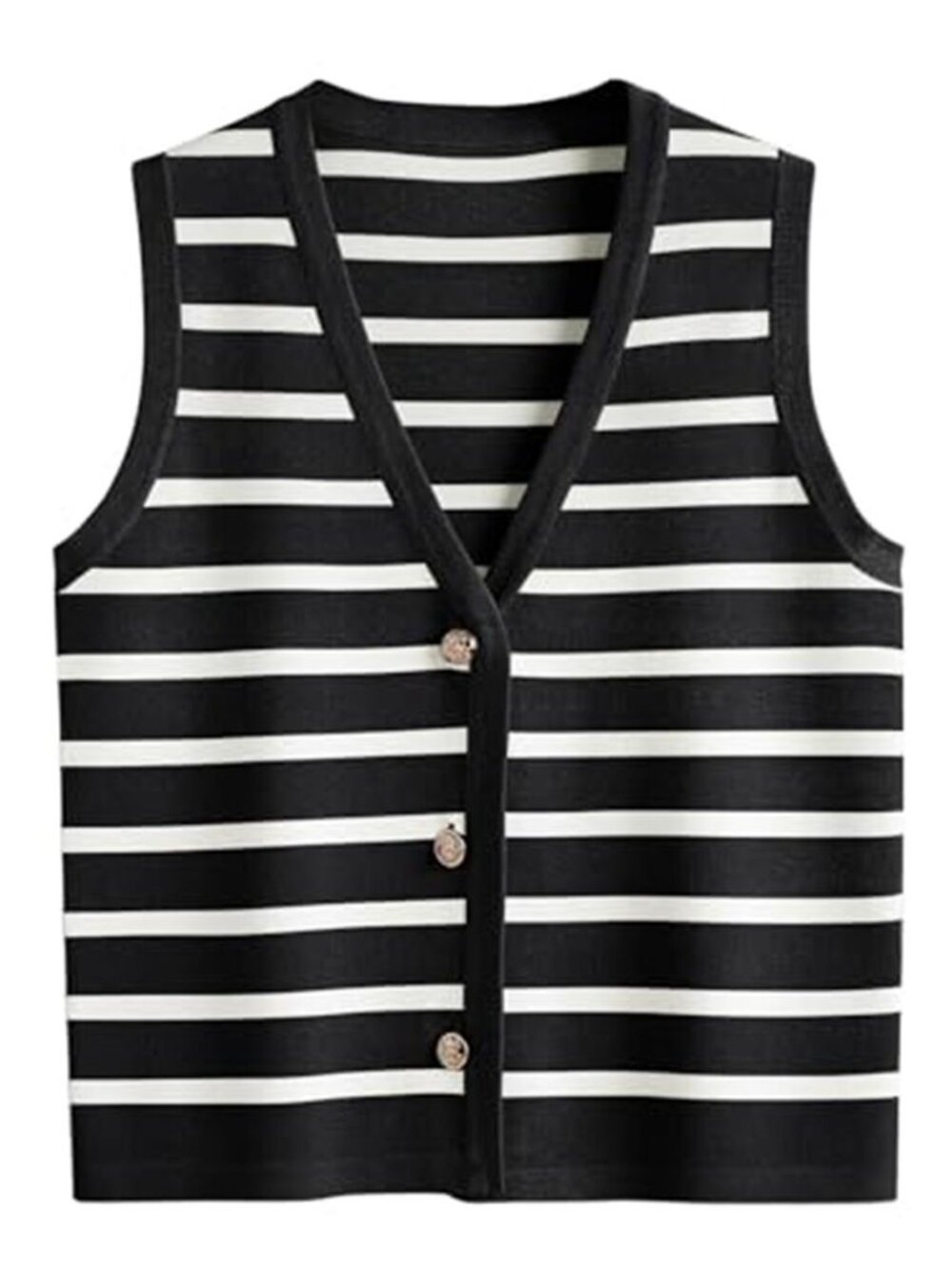 Womens Striped Sweater Vest Button Front V Neck Sleeveless Knit Tank Top